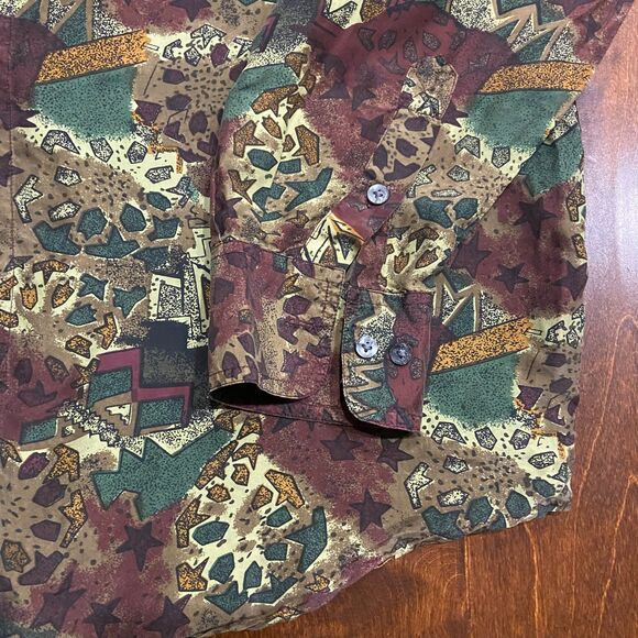 Chiamare Vintage Abstract Geometric Multicolor Silk Button Down Shirt Men's L - Picture 4 of 9